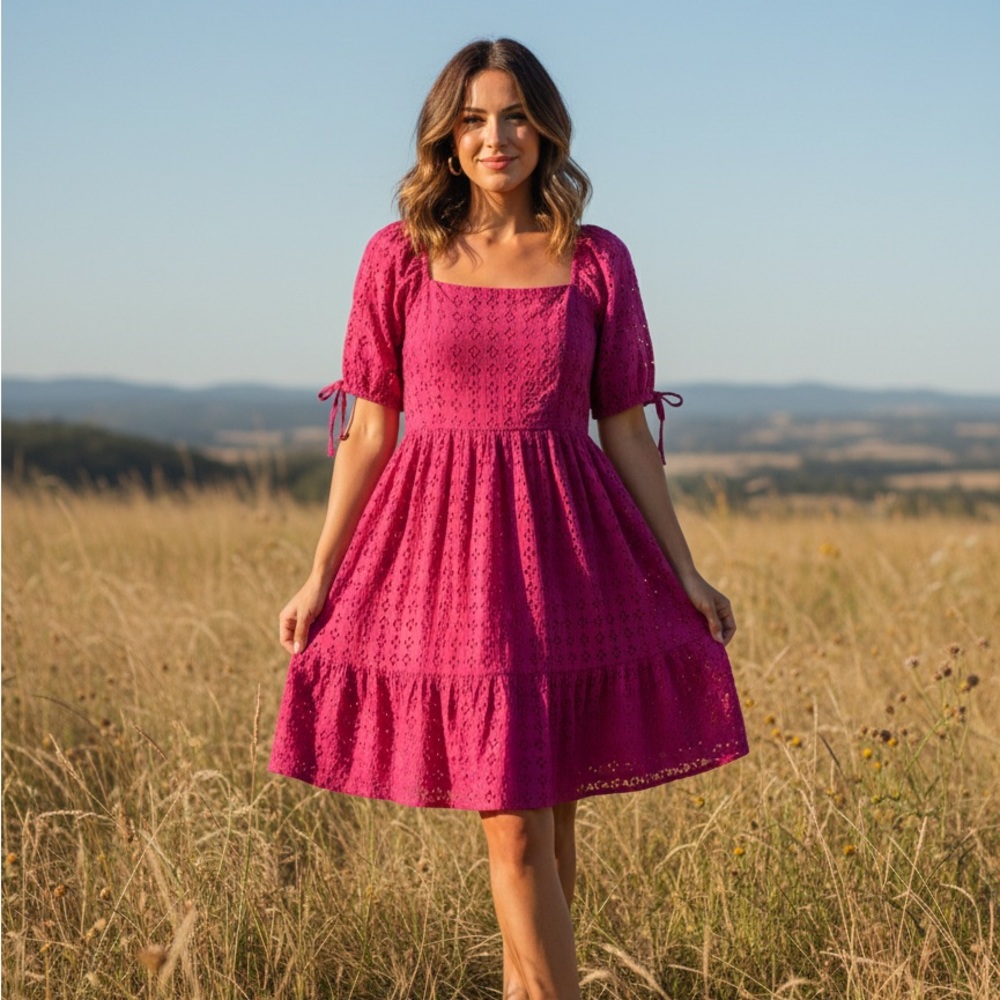 La Blanca Fuchsia Eyelet Midi Dress